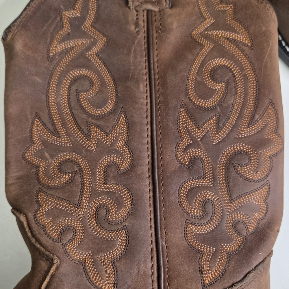 Justin Youth Kids Brown Leather Western Cowboy Boots Size 5 D Style 2253Y - Picture 3 of 9
